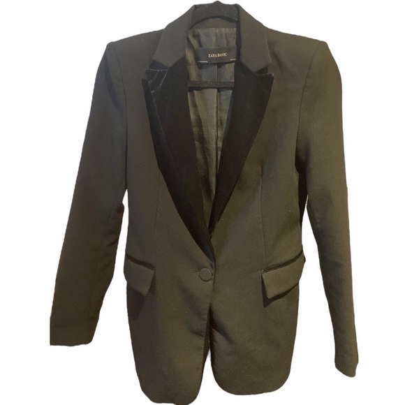 ZARA velvet lapel tuxedo single button flap pockets black Size Small - Picture 12 of 16